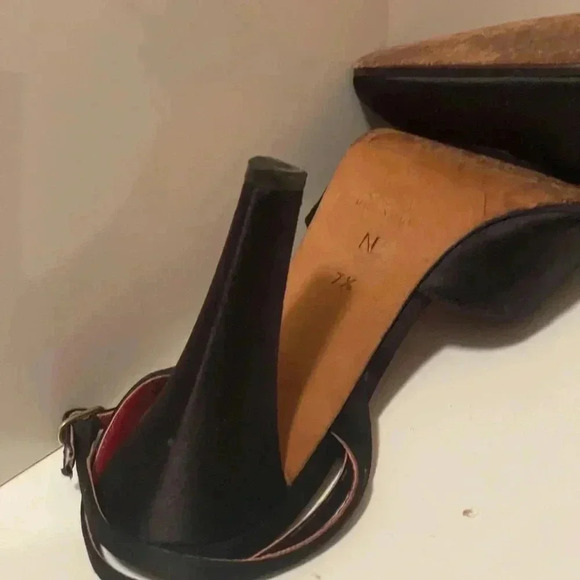 YSL Yves Saint Laurent Paris high heel open back shoes - black satin fabric - Picture 14 of 16